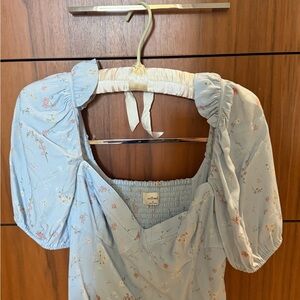 Wilfred Blue Smocked Puff Sleeve Blouse